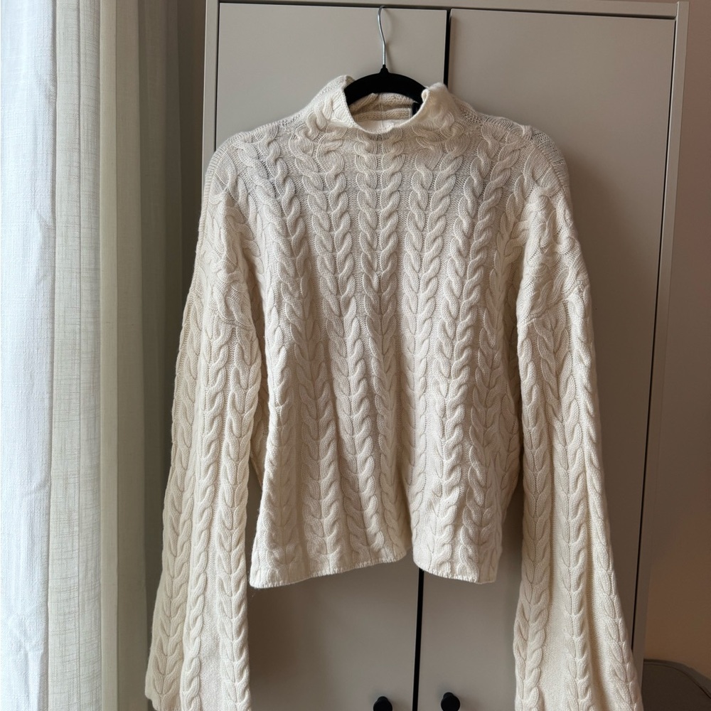 Theory Mockneck and Bell Sleeve Cable Knit Sweater